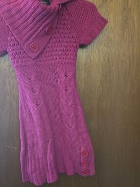 Dollhouse Bright Fuchsia Cable Knit Short Sleeve Sweater Dress